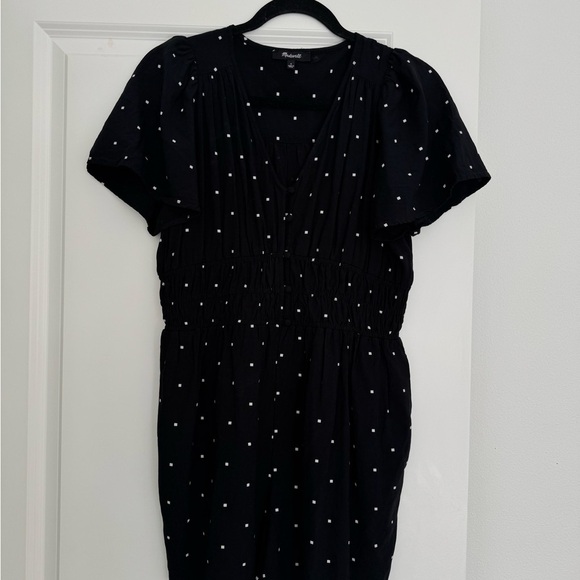 Madewell Sophia black dot Short Sleeve Smock Waist summer Romper Size 4 - Picture 4 of 7